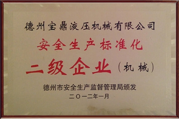 安全生產標準化二級企業證書