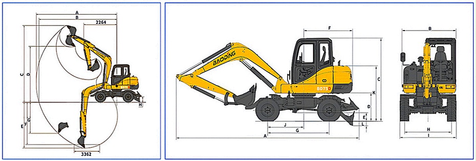 BD75D輪式挖掘機(jī)參數(shù)圖